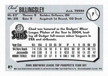 2005 Grandstand Southern League Top Prospects #NNO Chad Billingsley Back