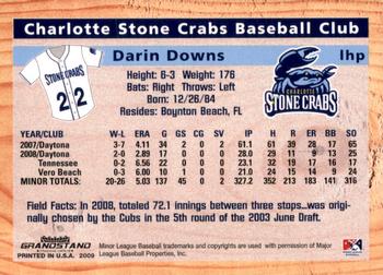 2009 Grandstand Charlotte Stone Crabs #NNO Darin Downs Back