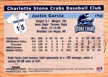 2009 Grandstand Charlotte Stone Crabs #NNO Justin Garcia Back