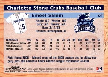 2009 Grandstand Charlotte Stone Crabs #NNO Emeel Salem Back