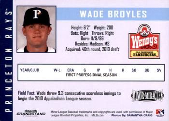 2010 Grandstand Princeton Rays #NNO Wade Broyles Back
