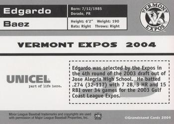 2004 Grandstand Vermont Expos #NNO Edgardo Baez Back
