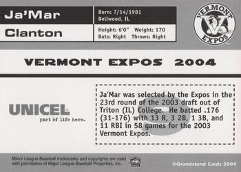 2004 Grandstand Vermont Expos #NNO Ja'Mar Clanton Back