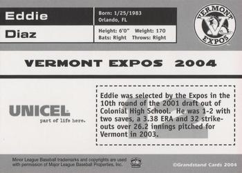 2004 Grandstand Vermont Expos #NNO Eddie Diaz Back