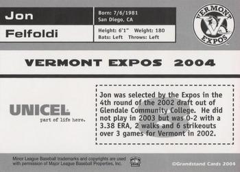 2004 Grandstand Vermont Expos #NNO Jon Felfoldi Back