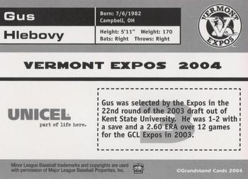 2004 Grandstand Vermont Expos #NNO Gus Hlebovy Back