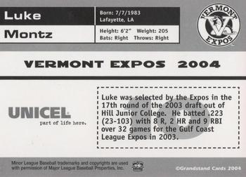 2004 Grandstand Vermont Expos #NNO Luke Montz Back