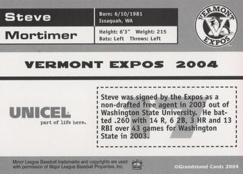 2004 Grandstand Vermont Expos #NNO Steve Mortimer Back