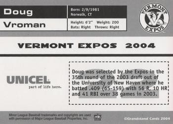 2004 Grandstand Vermont Expos #NNO Doug Vroman Back
