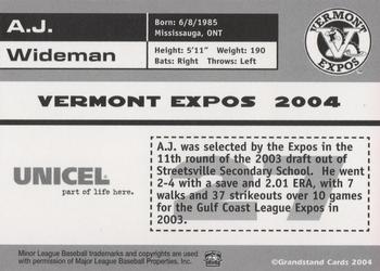 2004 Grandstand Vermont Expos #NNO A.J. Wideman Back
