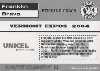 2004 Grandstand Vermont Expos #NNO Franklin Bravo Back