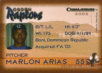 2005 Ogden Raptors #NNO Marlon Arias Back