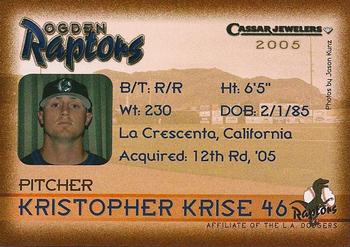 2005 Ogden Raptors #NNO Kristopher Krise Back