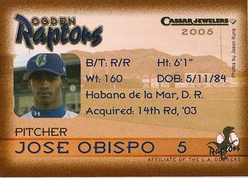 2005 Ogden Raptors #NNO Jose Obispo Back