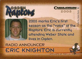 2005 Ogden Raptors #NNO Eric Knighton Back
