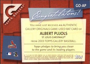 2003 Topps Gallery - Originals Bat Relics #GO-AP Albert Pujols Back