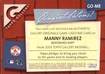 2003 Topps Gallery - Originals Bat Relics #GO-MR Manny Ramirez Back