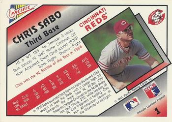 1991 Pacific Prototypes #1 Chris Sabo Back