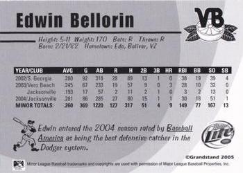 2005 Grandstand Vero Beach Dodgers #NNO Edwin Bellorin Back