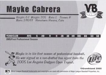 2005 Grandstand Vero Beach Dodgers #NNO Mayke Cabrera Back