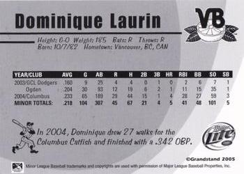 2005 Grandstand Vero Beach Dodgers #NNO Dominique Laurin Back