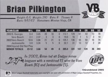 2005 Grandstand Vero Beach Dodgers #NNO Brian Pilkington Back