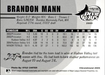 2005 Grandstand Southwest Michigan Devil Rays #NNO15 Brandon Mann Back