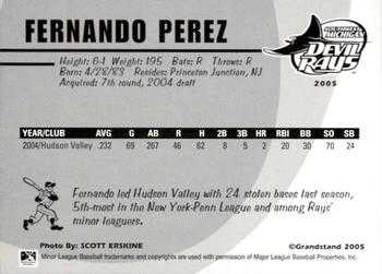 2005 Grandstand Southwest Michigan Devil Rays #NNO25 Fernando Perez Back