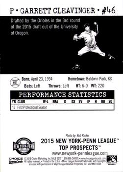 2015 Choice New York-Penn League Top Prospects #1 Garrett Cleavinger Back