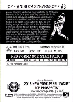 2015 Choice New York-Penn League Top Prospects #4 Andrew Stevenson Back