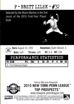 2015 Choice New York-Penn League Top Prospects #6 Brett Lilek Back