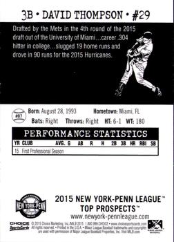 2015 Choice New York-Penn League Top Prospects #7 David Thompson Back