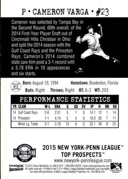 2015 Choice New York-Penn League Top Prospects #12 Cameron Varga Back