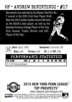 2015 Choice New York-Penn League Top Prospects #14 Andrew Benintendi Back