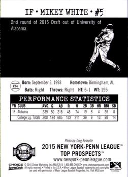 2015 Choice New York-Penn League Top Prospects #24 Mikey White Back