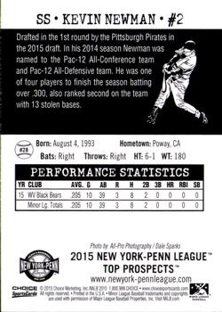 2015 Choice New York-Penn League Top Prospects #28 Kevin Newman Back
