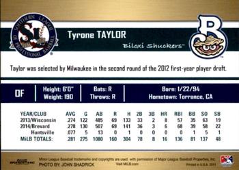2015 Grandstand Southern League Top Prospects #NNO Tyrone Taylor Back
