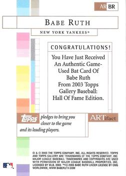 2003 Topps Gallery Hall of Fame - Artifact Relics #ARBR Babe Ruth Back