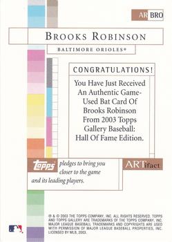 2003 Topps Gallery Hall of Fame - Artifact Relics #ARBRO Brooks Robinson Back