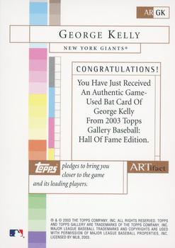 2003 Topps Gallery Hall of Fame - Artifact Relics #ARGK George Kell Back