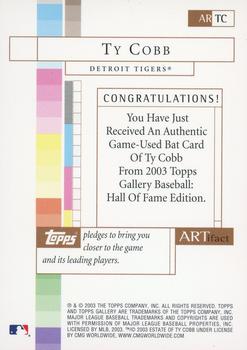 2003 Topps Gallery Hall of Fame - Artifact Relics #ARTC Ty Cobb Back