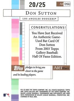 2003 Topps Gallery Hall of Fame - Artifact Relics Artist's Proofs #DSU Don Sutton Back