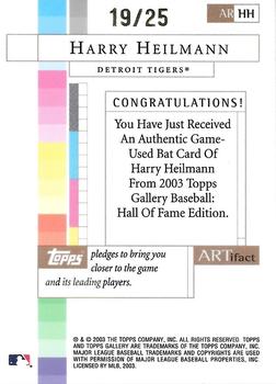 2003 Topps Gallery Hall of Fame - Artifact Relics Artist's Proofs #HH Harry Heilmann Back