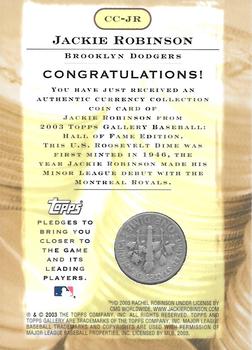 2003 Topps Gallery Hall of Fame - Currency Connection Coin Relics #CC-JR Jackie Robinson Back