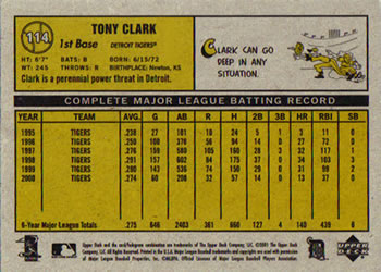 2001 Upper Deck Vintage #114 Tony Clark Back