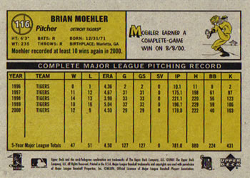 2001 Upper Deck Vintage #116 Brian Moehler Back