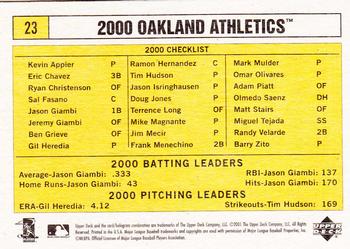 2001 Upper Deck Vintage #23 Oakland Athletics Back