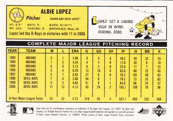 2001 Upper Deck Vintage #41 Albie Lopez Back
