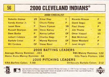 2001 Upper Deck Vintage #56 Cleveland Indians Back
