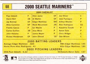 2001 Upper Deck Vintage #68 Seattle Mariners Back